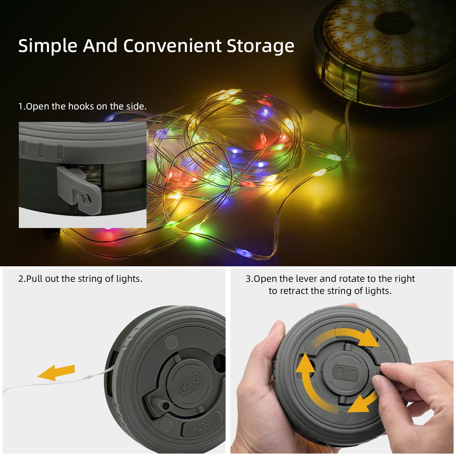 Mcbazel Camping String Lights,Retractable Camping String Fairy Lights Lanterns 12M/39.4FT with 10 Lighting Modes,120LED,2000mah USB Rechargeable,Multicolor & Warm Lighting for Outdoor/Indoor/Camping